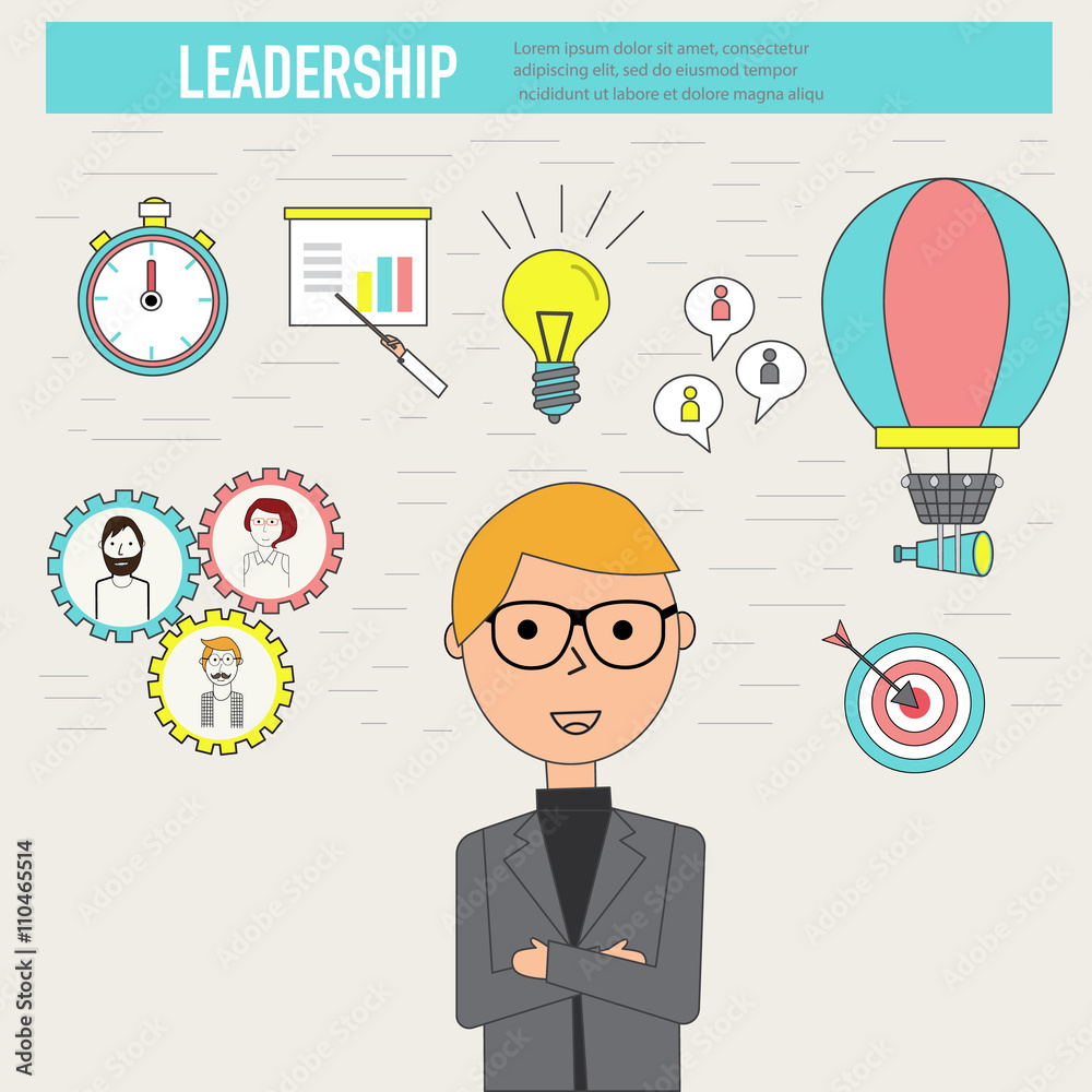 Doodle business Leadership concept with businessman vector.illu Doodle business Leadership concept with businessman vector.illu