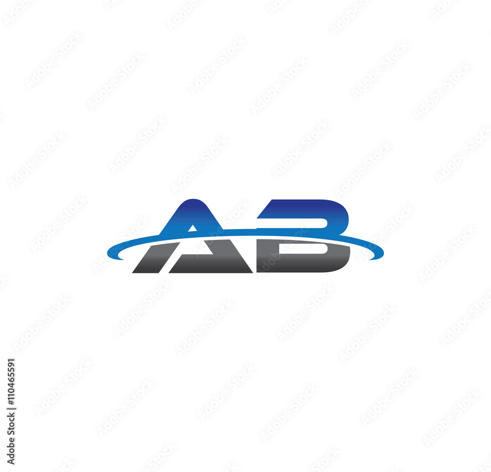 ab alphabet with swoosh grey and blue