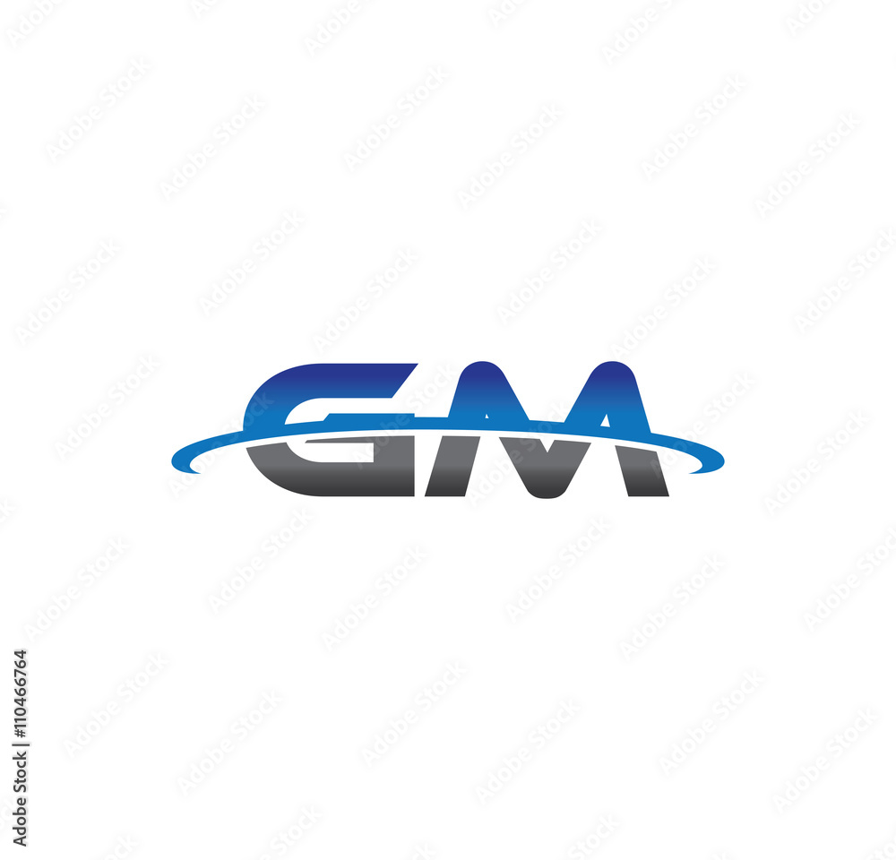 gm alphabet with swoosh grey and blue