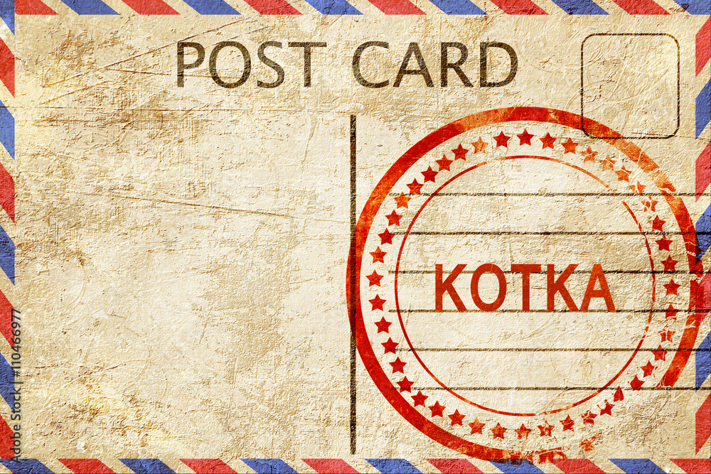 Fototapeta premium Kotka, vintage postcard with a rough rubber stamp