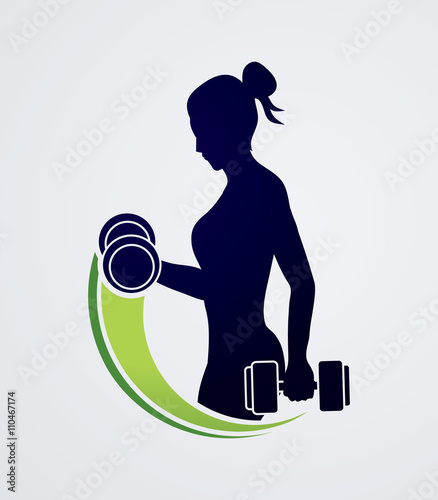 Woman exercises with dumbbell graphic vector