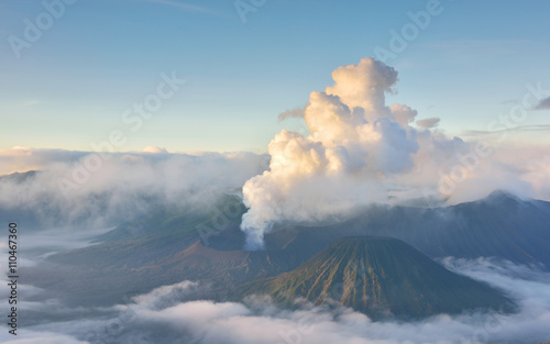 Mount Bromo Eruption at Sunrise