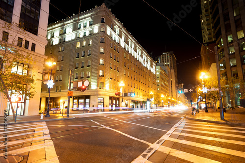 road with tramway in san francisco at night