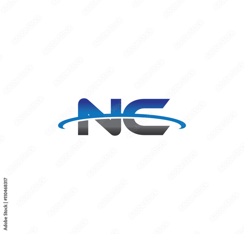 nc alphabet with swoosh grey and blue