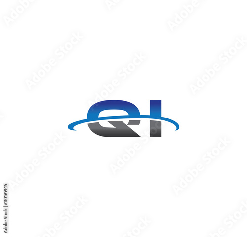 qi alphabet with swoosh grey and blue
