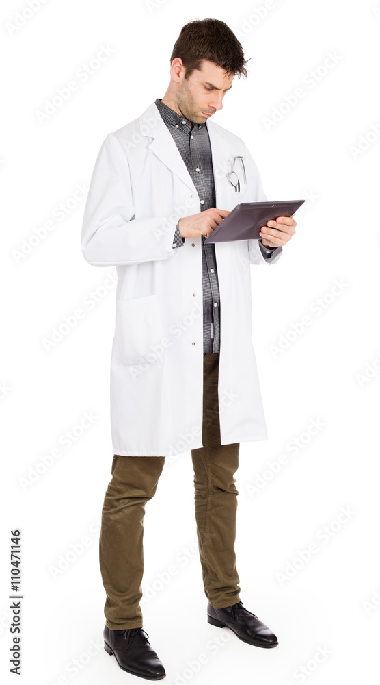 Doctor holding tablet with copy space and clipping path for the Doctor holding tablet with copy space and clipping path for the