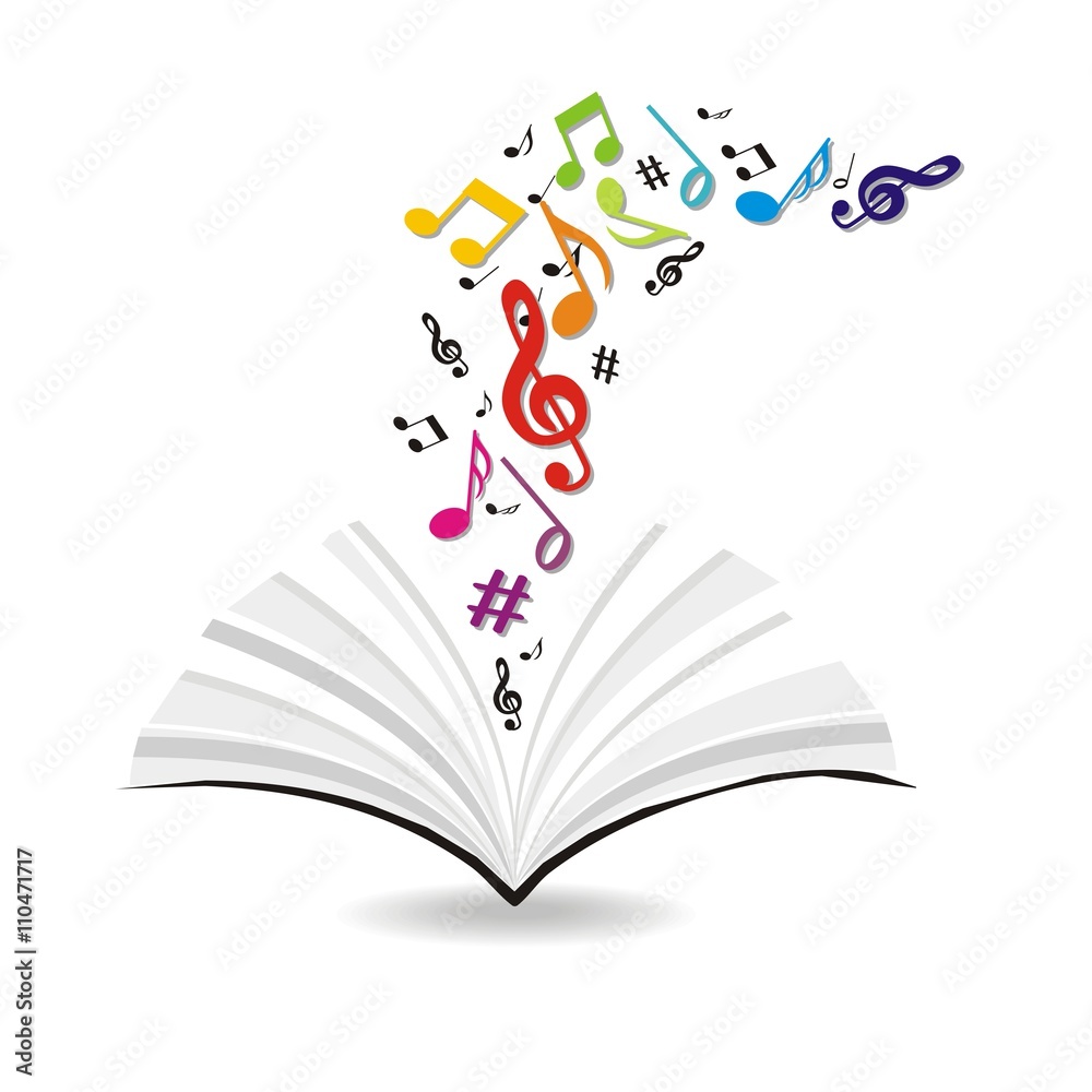abstraktes Buch mit bunten Noten 