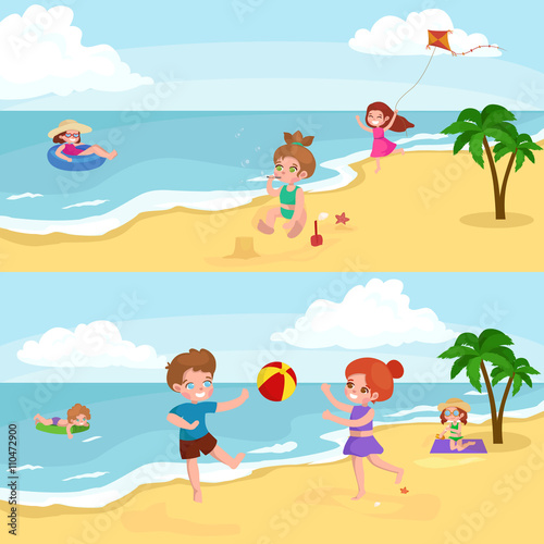 Summer children. Kids playing in the sand on beach © anutaberg