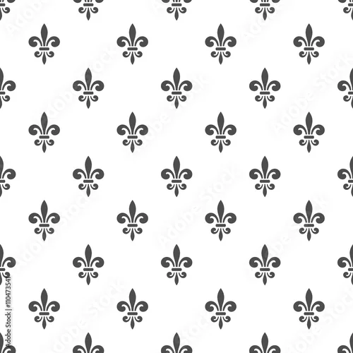 Obraz Seamless pattern with fleur-de-lis on a white background. Graphics for wallpaper, wrapping, fabric, apparel, other print production. Fleur de lis royal lily texture in antique style. Vector