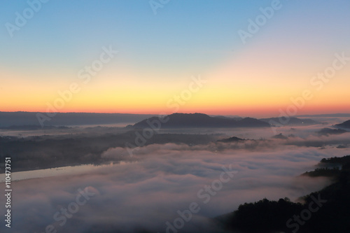 Great views of Sunrise with mountains and cloud. © Narin Sapaisarn
