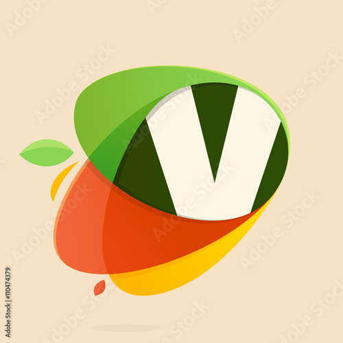 V letter with healthy food shapes.