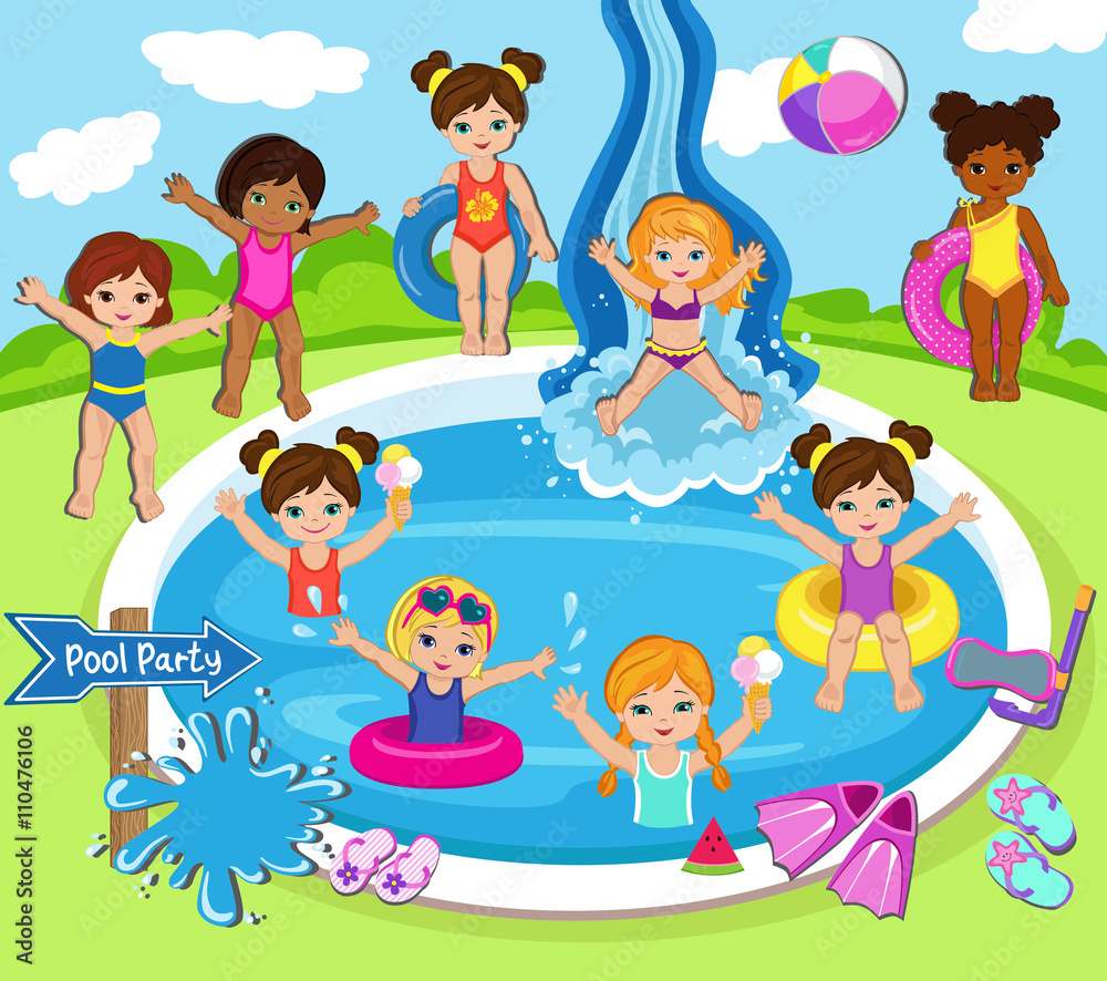 Illustration of Kids Having a Pool Party.
