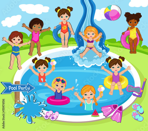 Illustration of Kids Having a Pool Party.