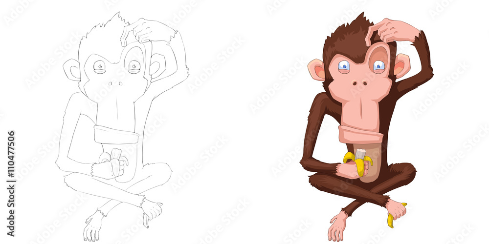 Creative Illustration and Innovative Art: Animal Set: Sketch Line Art and Coloring Book: Happy Monkey. Realistic Fantastic Cartoon Style Artwork Scene, Wallpaper, Story Background, Card Design
Creative Illustration and Innovative Art: Animal Set: Sketch Line Art and Coloring Book: Happy Monkey. Realistic Fantastic Cartoon Style Artwork Scene, Wallpaper, Story Background, Card Design