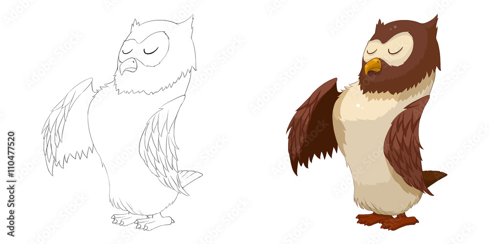 Creative Illustration And Innovative Art Animal Set Sketch Line Art And Coloring Book Owl Realistic Fantastic Cartoon Style Character Design Wallpaper Background Card Design Stock Illustration Adobe Stock