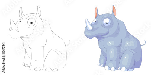 Creative Illustration and Innovative Art  Animal Set  Sketch Line Art and Coloring Book  Rhino. Realistic Fantastic Cartoon Style Character Design  Wallpaper  Story Background  Card Design  