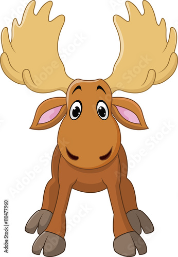 Cartoon happy moose with big horns