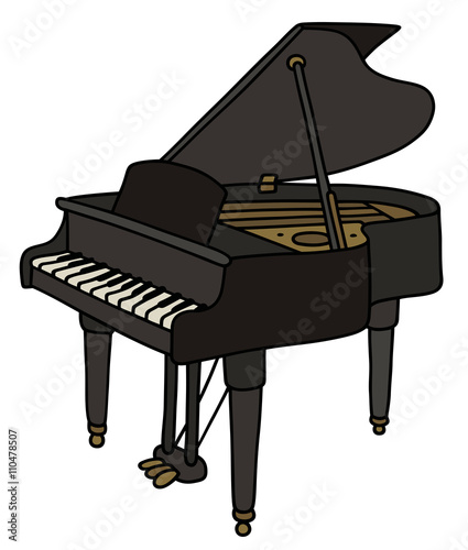 Black opened grand piano / Hand drawing, vector illustration