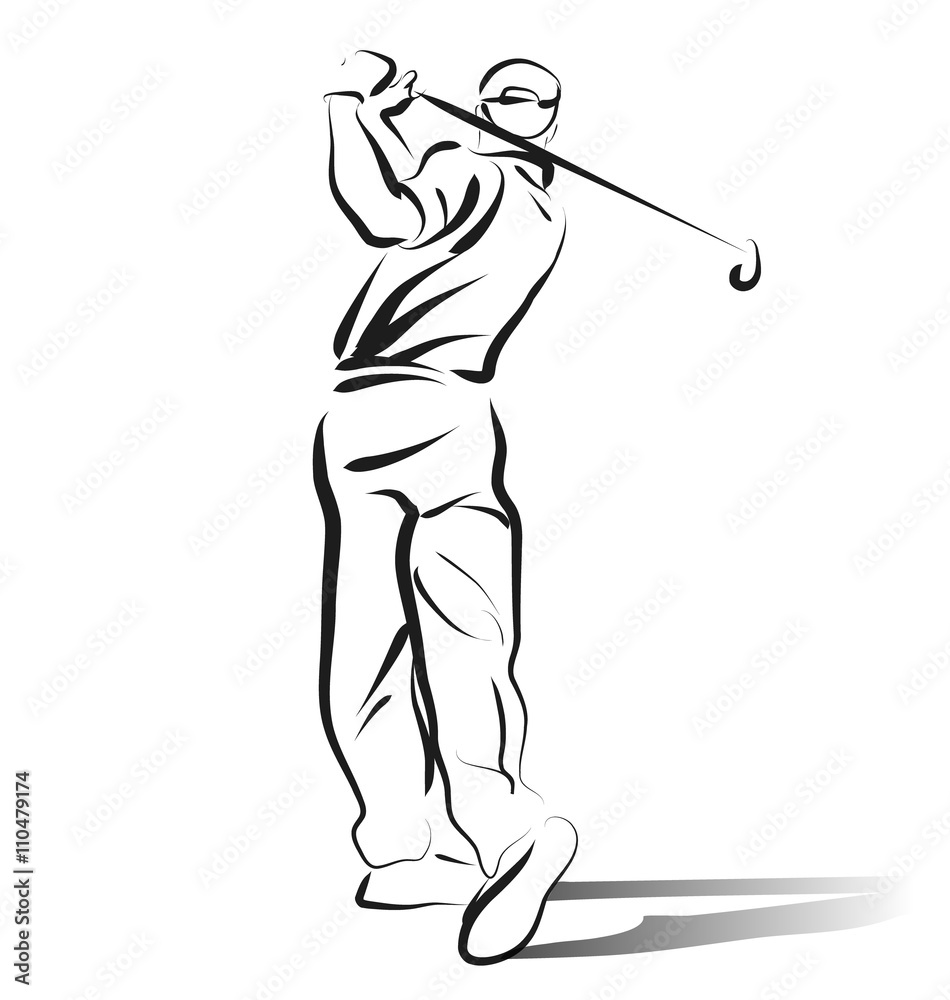 Vector Line sketch of golfer