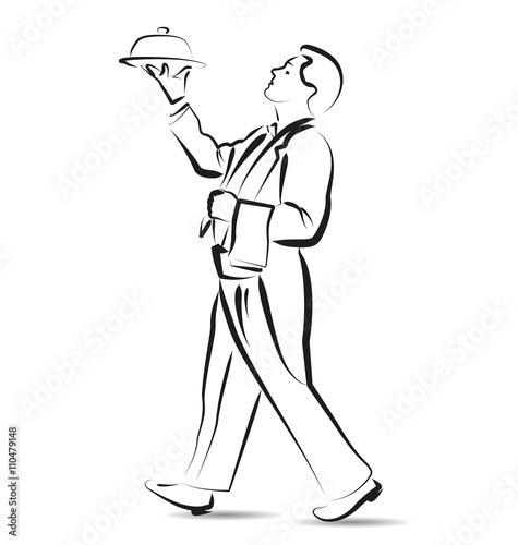 Vector Line sketch waiter