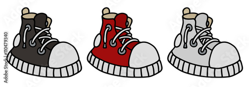 Black, red and white sneakers / Hand drawing, vector illustration