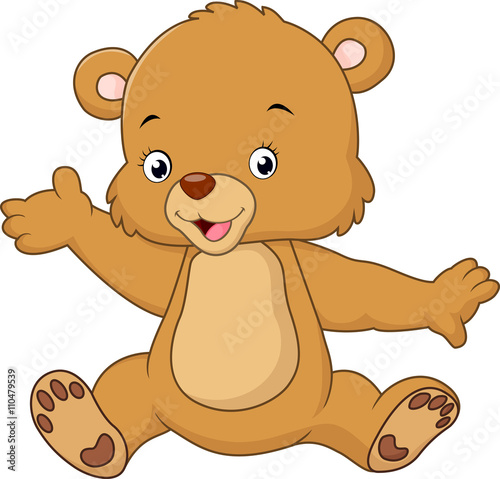 Cartoon teddy bear waving hand