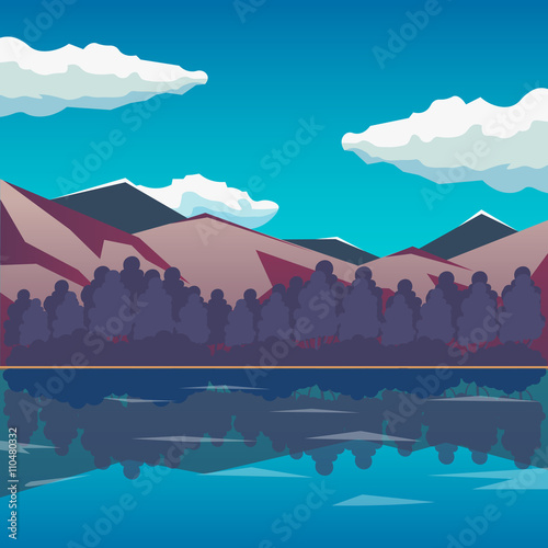 Sea and mountain landscape, neverending vector illustration, cartoon background for game design. Game location