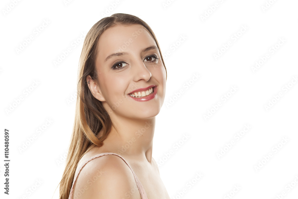 smiling young woman on a white background smiling young woman on a white background