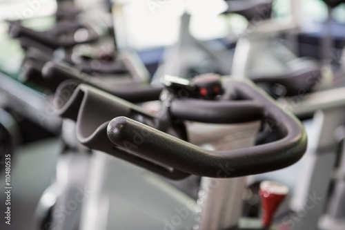 Close-up of exercise bike handlebar