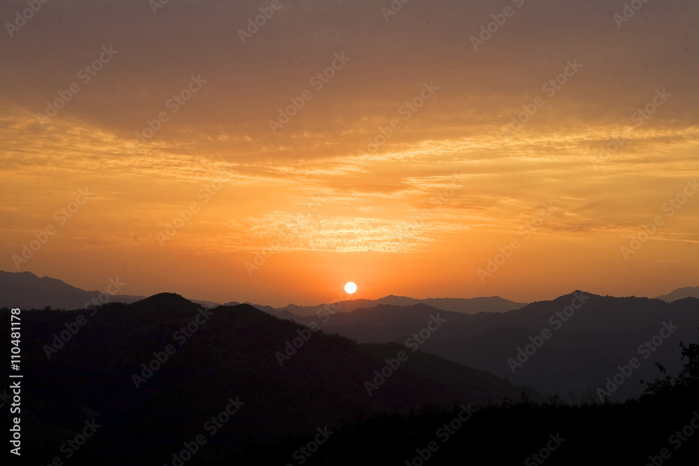 Sunset in Cao Bang and Bac Kan mountain area in Vietnam, Asia