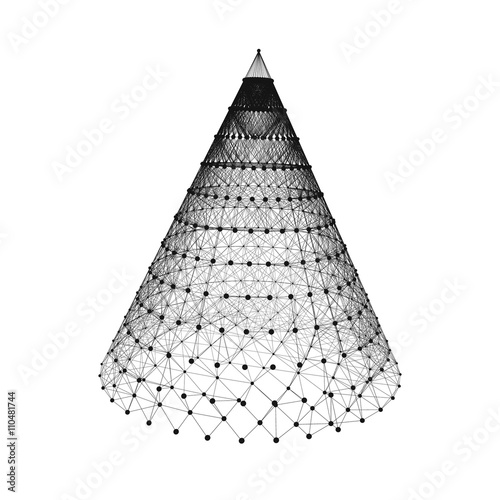 Cone with Connected Lines and Dots. Abstract 3D Connection Structure. Geometric Shape for Design.