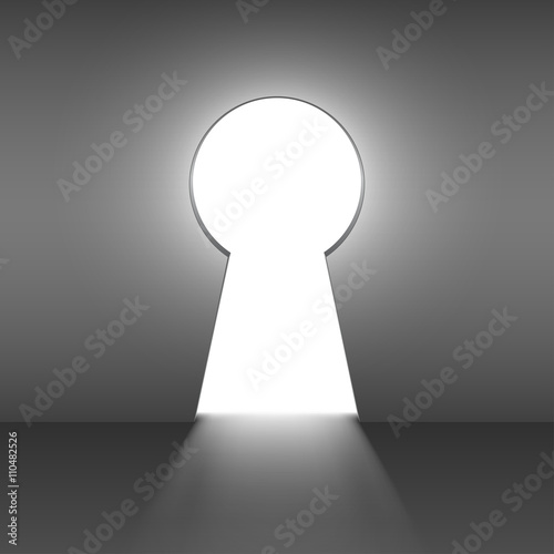 An opening in a wall in the shape of a keyhole
