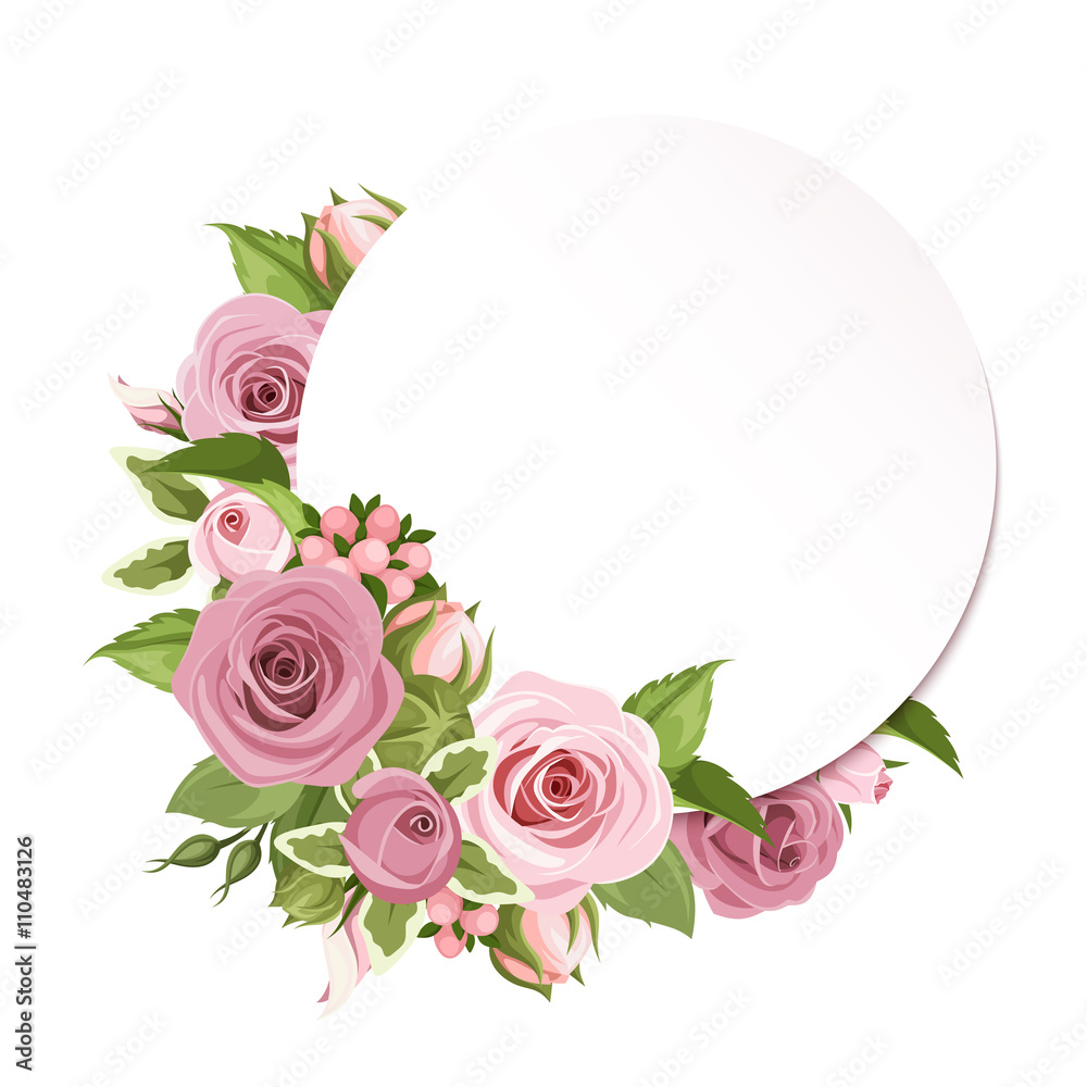 Fondo de círculo vectorial con rosas y hojas verdes.  Vector de stock |  adobestock