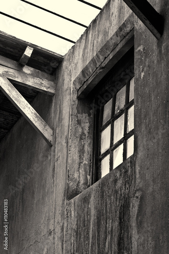 low angle shot of of a old window in the ushuaua historic prison