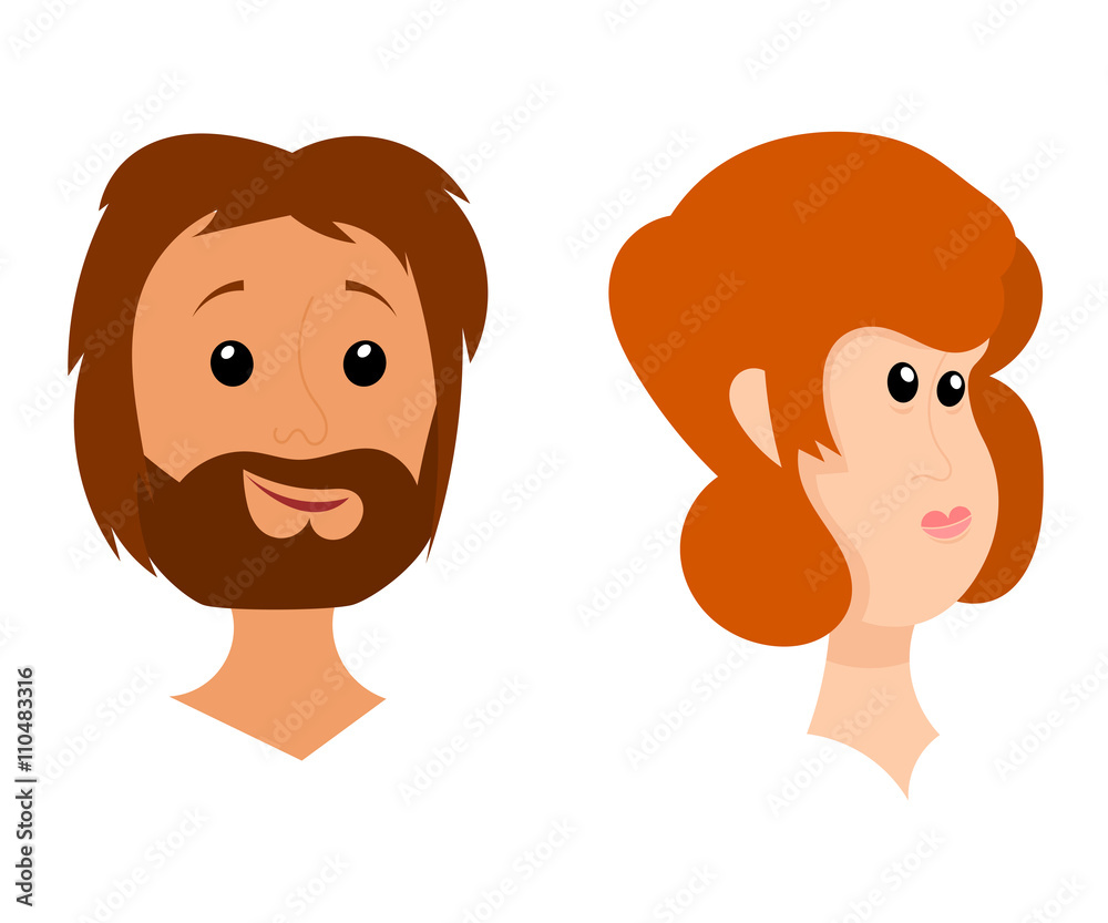 The heads of men and women on a white background. Cartoon style. The heads of men and women on a white background. Cartoon style.