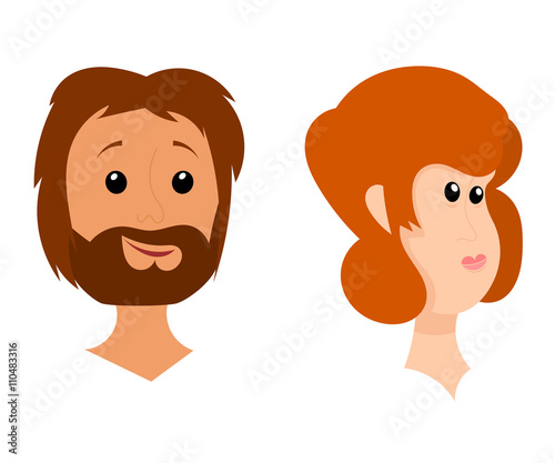 The heads of men and women on a white background. Cartoon style. photo