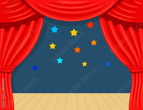 Cartoon theater with star. Theater curtain on a white background