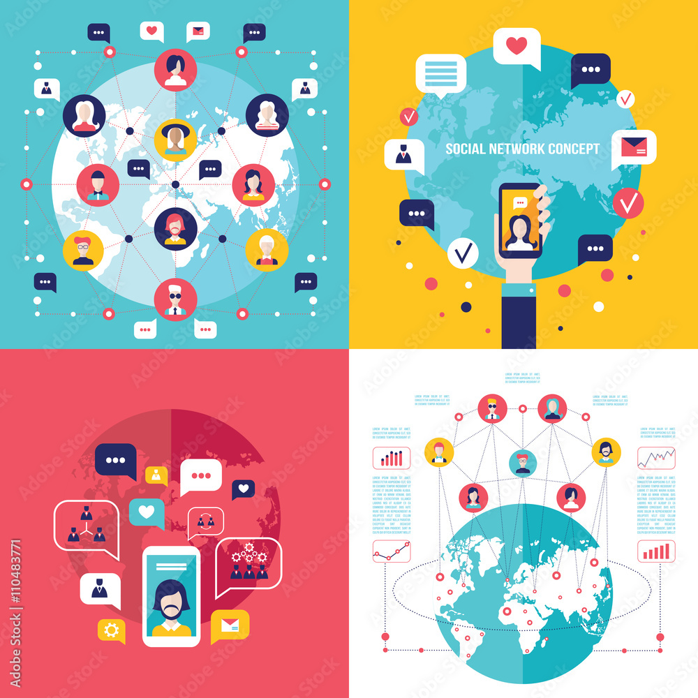 Social Network Technology Banner set User Communications on web concept