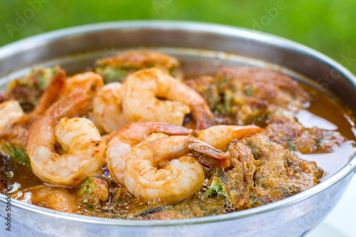 Acacia Leave Omelet and Shrimps in Spicy Tamarind Flavored Soup.