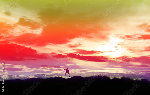  little boy jumping and having happy time, Sillhouette concept