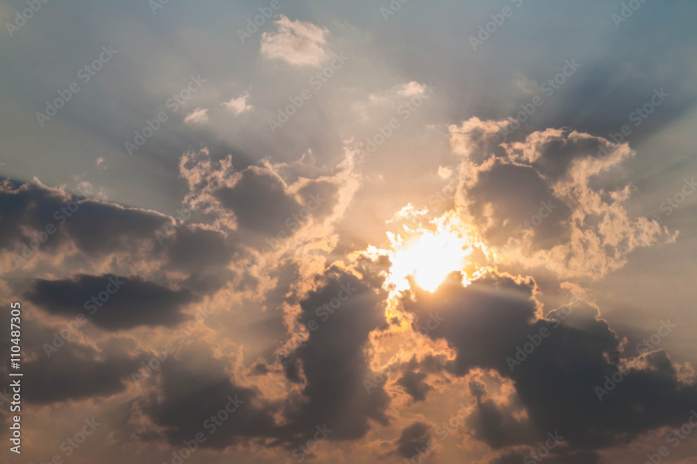 Sun shining through the clouds,Beautiful background