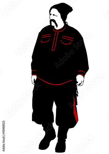 Cossack in an old military uniform on a white background