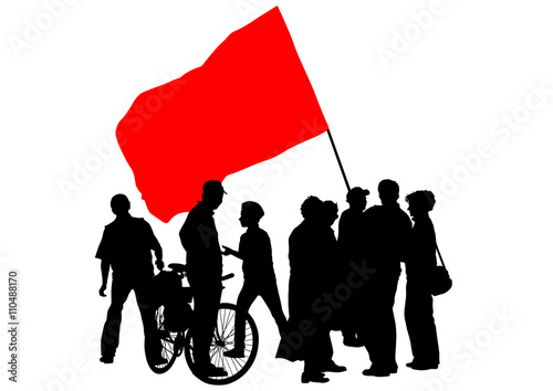 People with flags on white background