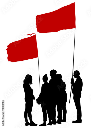 People with flags on white background