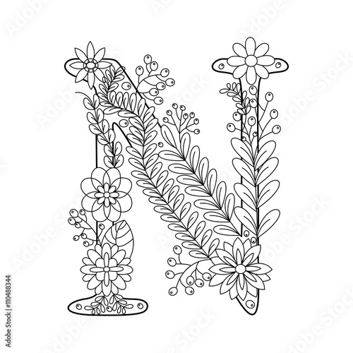 Letter N coloring book for adults vector