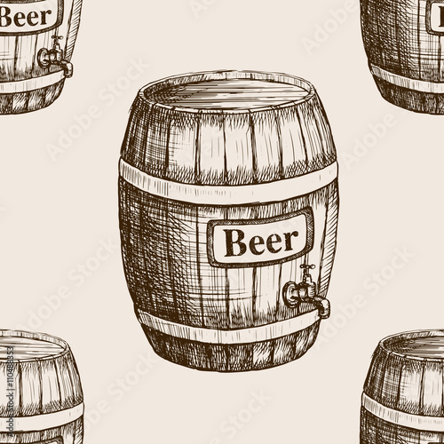 Barrel of beer sketch seamless pattern vector