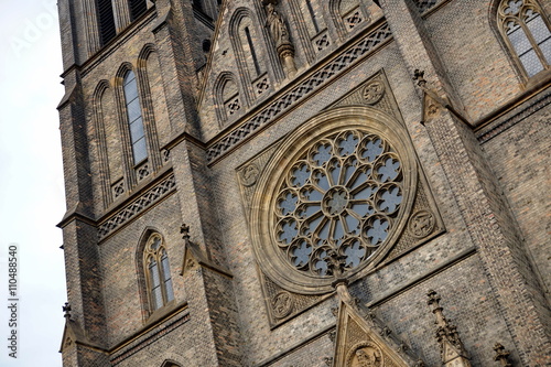 Detail of a Neo-Gothic cathedral in the city of Prague (Czech Republic, Europe) - Church of St. Ludmila placed on Namesti Miru (Peace Square in the Vinohrady district)