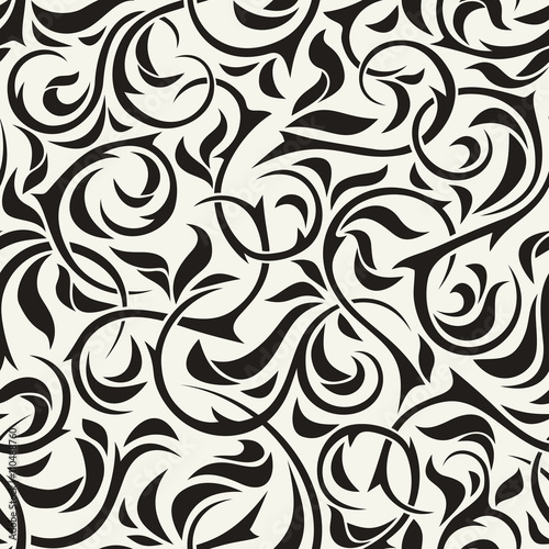 Vector seamless black and white floral pattern.