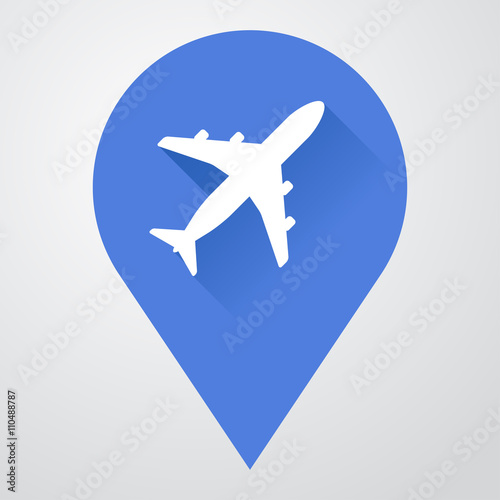 Icono plano localizacion con avion con sombra