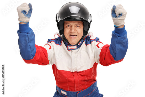 Delighted mature car racer